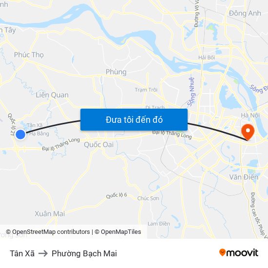 Tân Xã to Phường Bạch Mai map