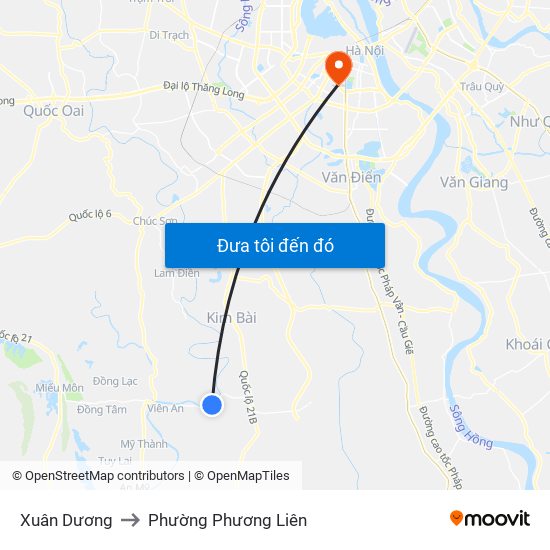 Xuân Dương to Phường Phương Liên map