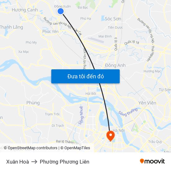 Xuân Hoà to Phường Phương Liên map