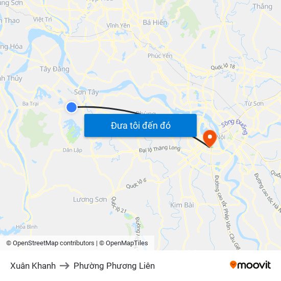 Xuân Khanh to Phường Phương Liên map