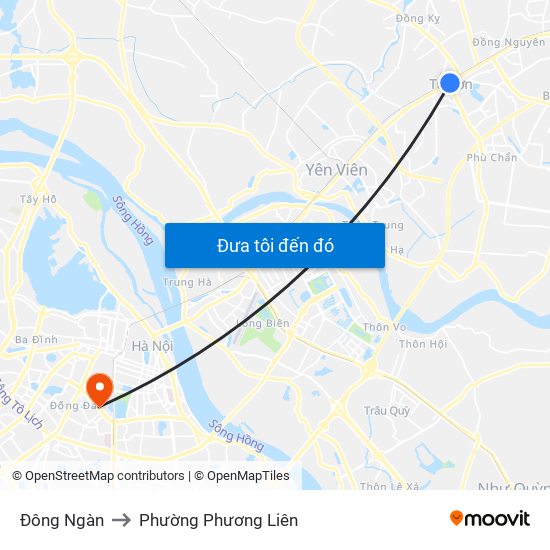 Đông Ngàn to Phường Phương Liên map