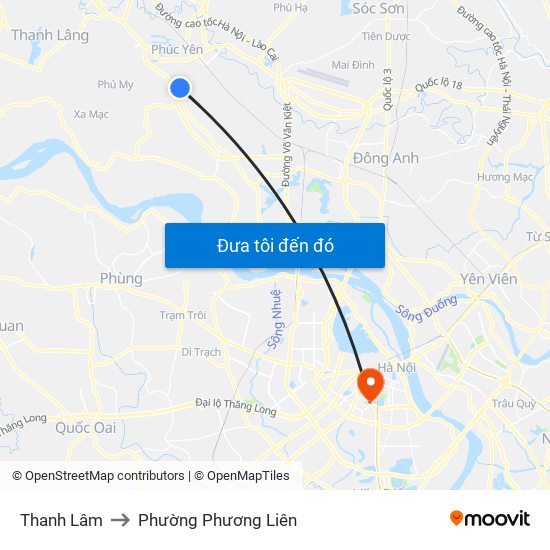 Thanh Lâm to Phường Phương Liên map