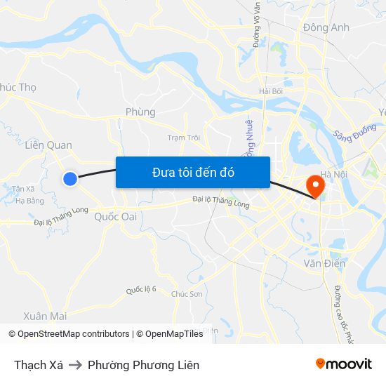 Thạch Xá to Phường Phương Liên map