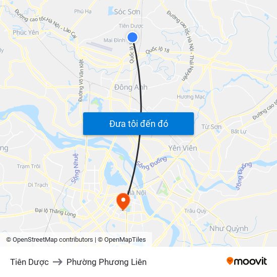 Tiên Dược to Phường Phương Liên map