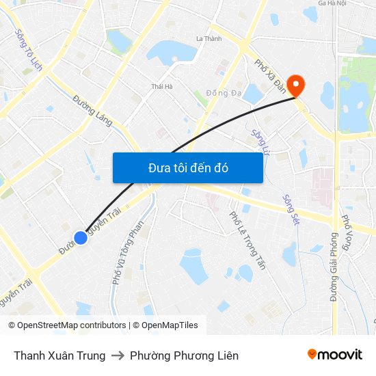 Thanh Xuân Trung to Phường Phương Liên map