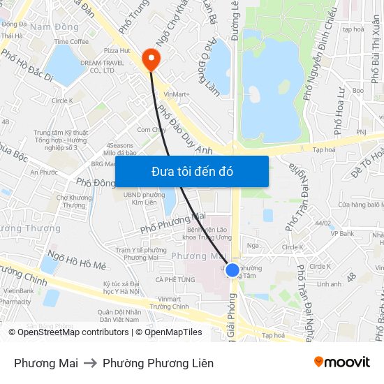 Phương Mai to Phường Phương Liên map