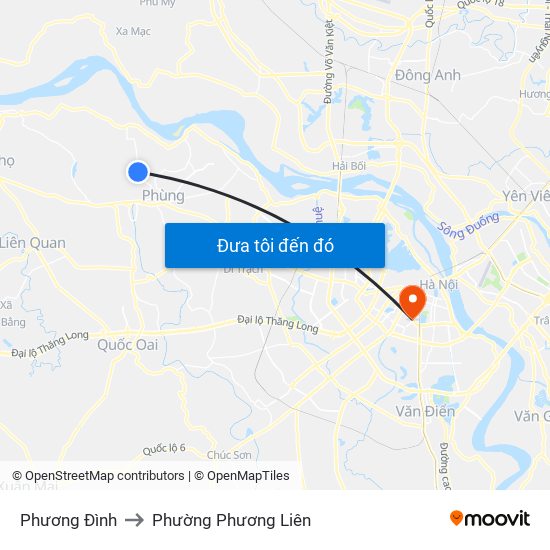 Phương Đình to Phường Phương Liên map