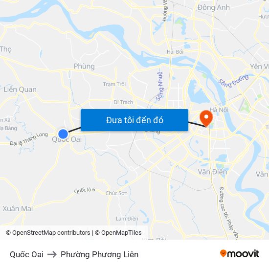 Quốc Oai to Phường Phương Liên map