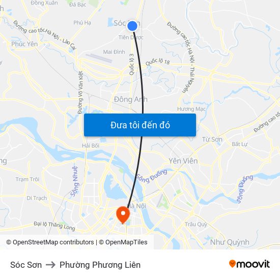 Sóc Sơn to Phường Phương Liên map