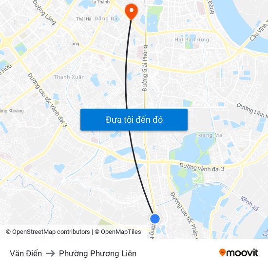 Văn Điển to Phường Phương Liên map