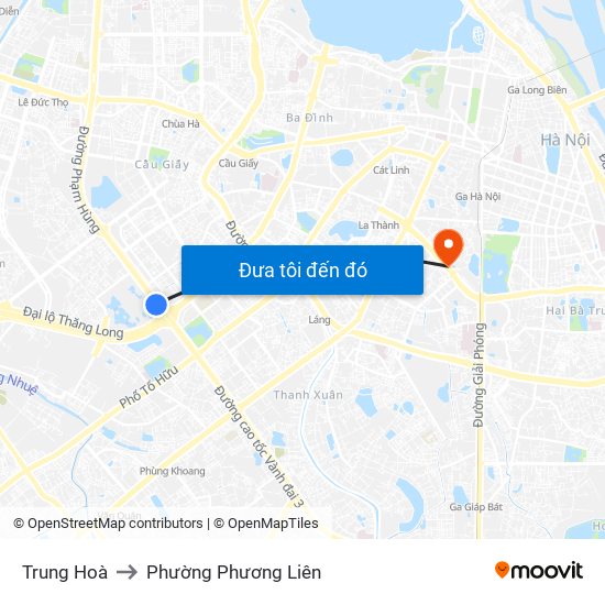 Trung Hoà to Phường Phương Liên map