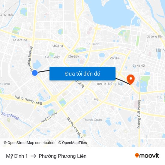 Mỹ Đình 1 to Phường Phương Liên map