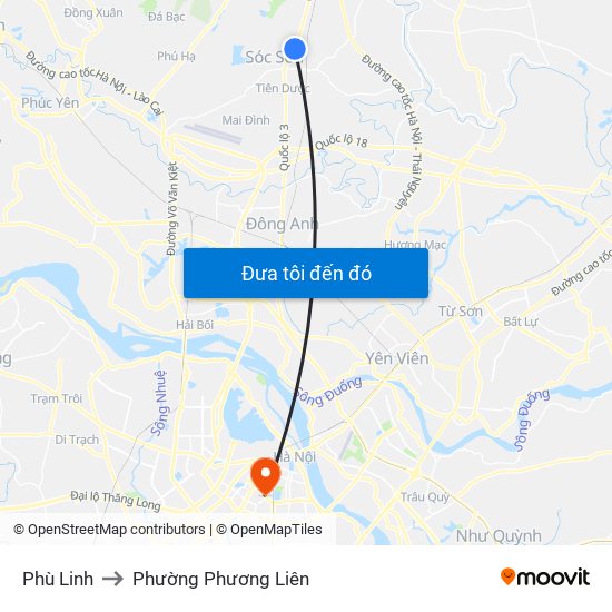 Phù Linh to Phường Phương Liên map