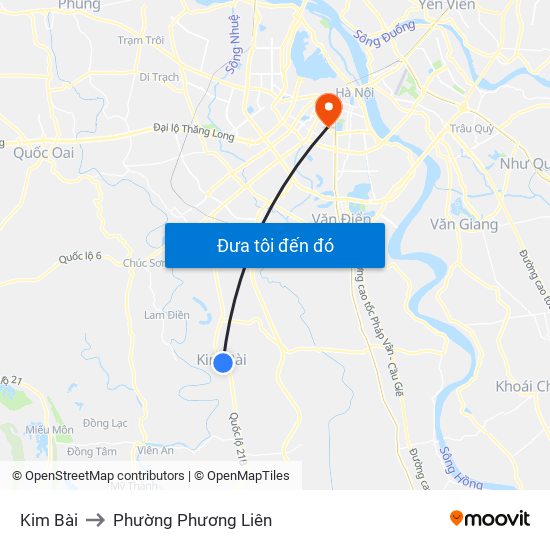 Kim Bài to Phường Phương Liên map