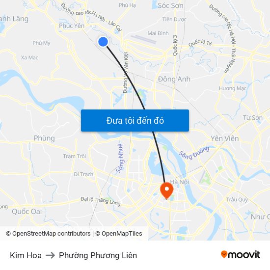 Kim Hoa to Phường Phương Liên map