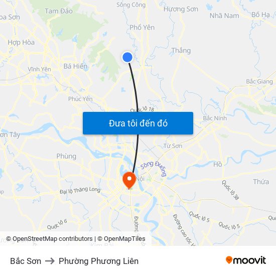 Bắc Sơn to Phường Phương Liên map