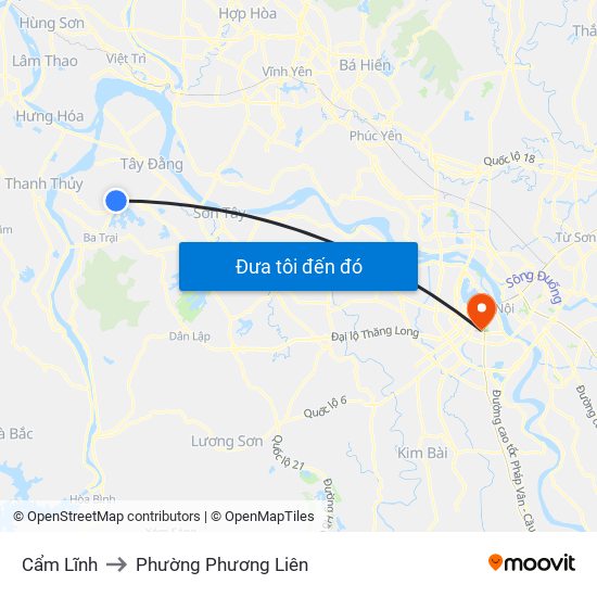 Cẩm Lĩnh to Phường Phương Liên map