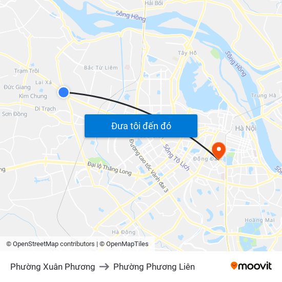 Phường Xuân Phương to Phường Phương Liên map