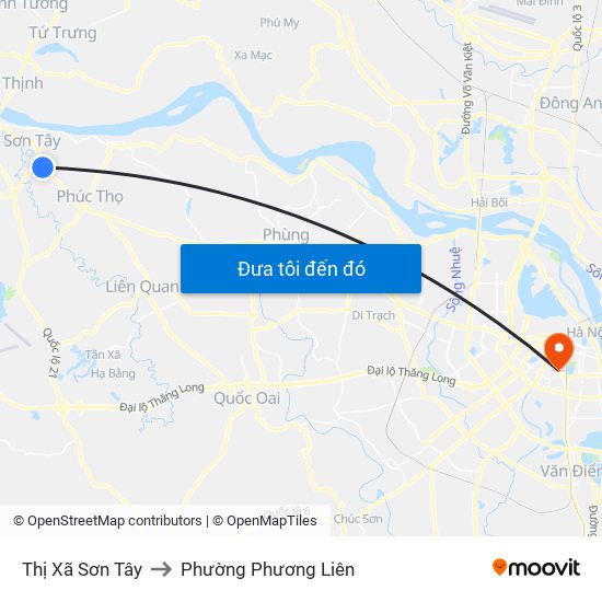 Thị Xã Sơn Tây to Phường Phương Liên map