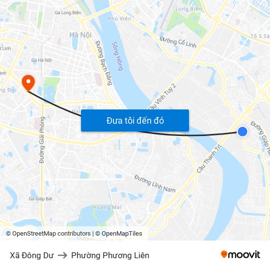 Xã Đông Dư to Phường Phương Liên map