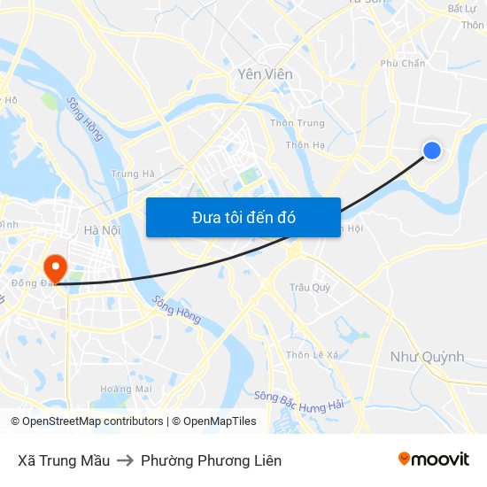 Xã Trung Mầu to Phường Phương Liên map