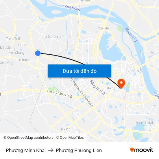 Phường Minh Khai to Phường Phương Liên map