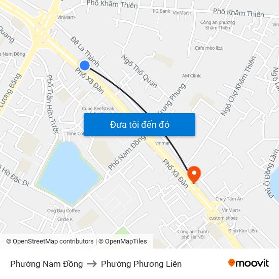 Phường Nam Đồng to Phường Phương Liên map