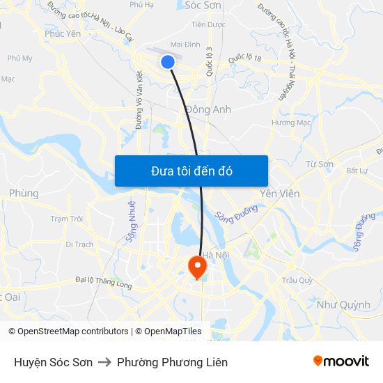 Huyện Sóc Sơn to Phường Phương Liên map