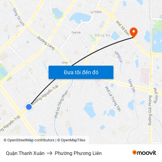 Quận Thanh Xuân to Phường Phương Liên map