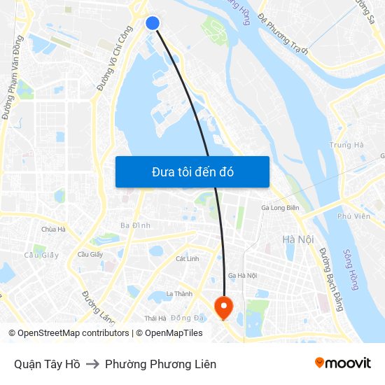 Quận Tây Hồ to Phường Phương Liên map