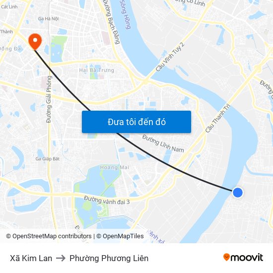 Xã Kim Lan to Phường Phương Liên map