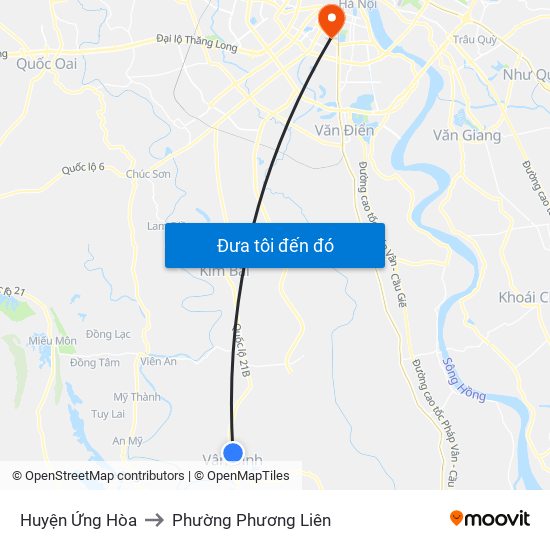Huyện Ứng Hòa to Phường Phương Liên map