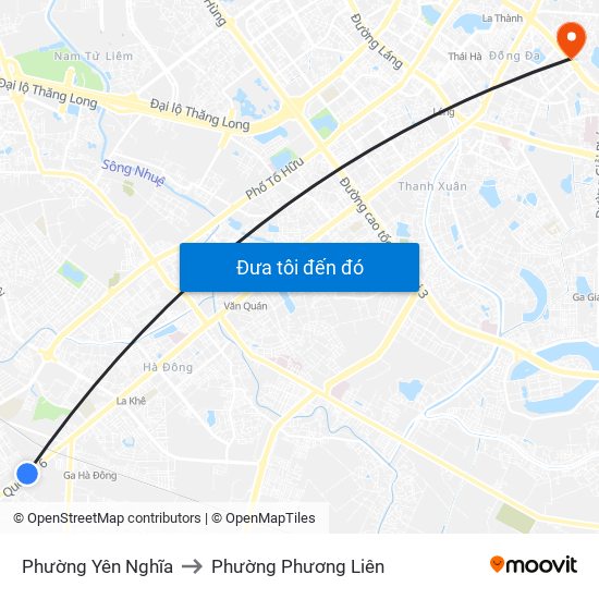 Phường Yên Nghĩa to Phường Phương Liên map