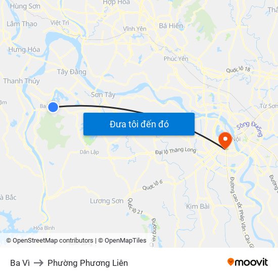 Ba Vì to Phường Phương Liên map