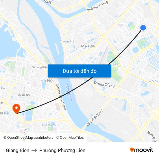 Giang Biên to Phường Phương Liên map