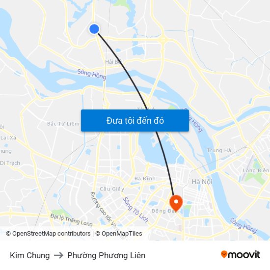 Kim Chung to Phường Phương Liên map
