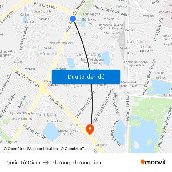 Quốc Tử Giám to Phường Phương Liên map