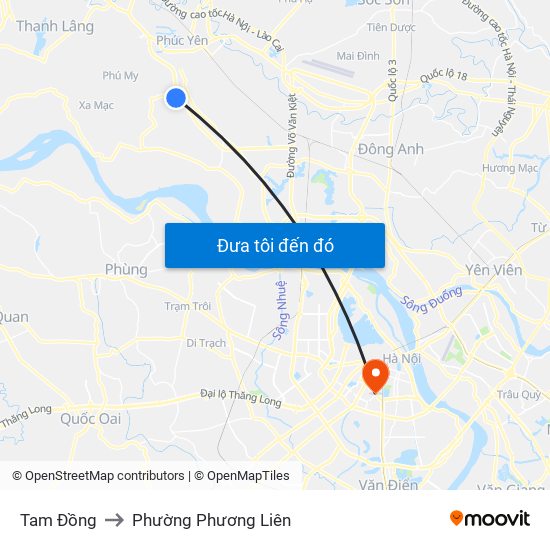 Tam Đồng to Phường Phương Liên map