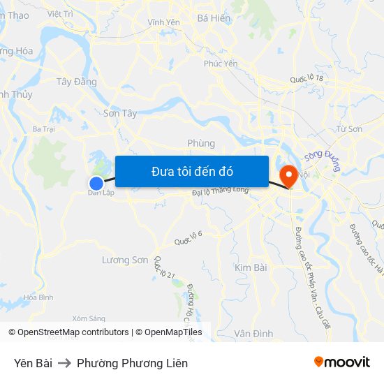 Yên Bài to Phường Phương Liên map