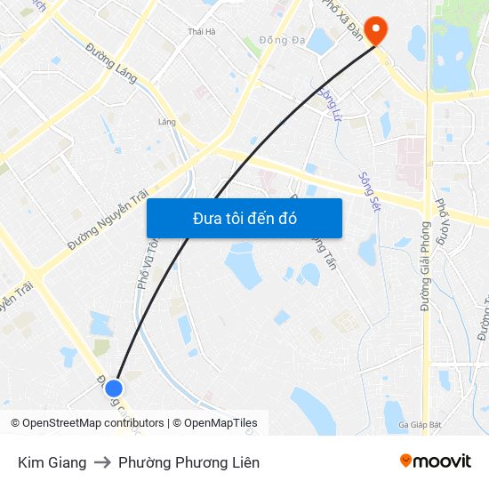 Kim Giang to Phường Phương Liên map