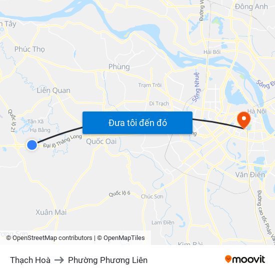 Thạch Hoà to Phường Phương Liên map