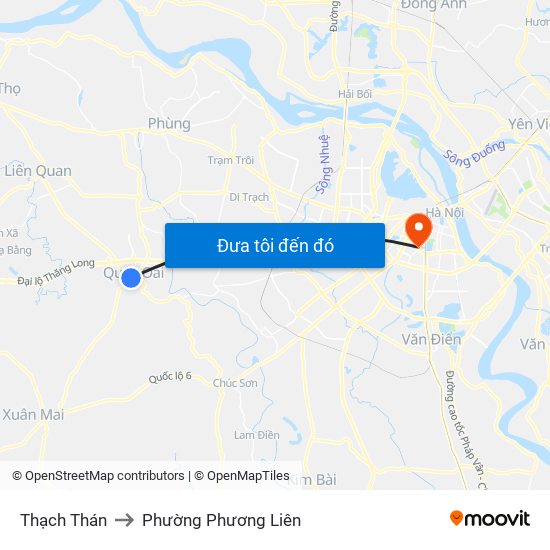 Thạch Thán to Phường Phương Liên map