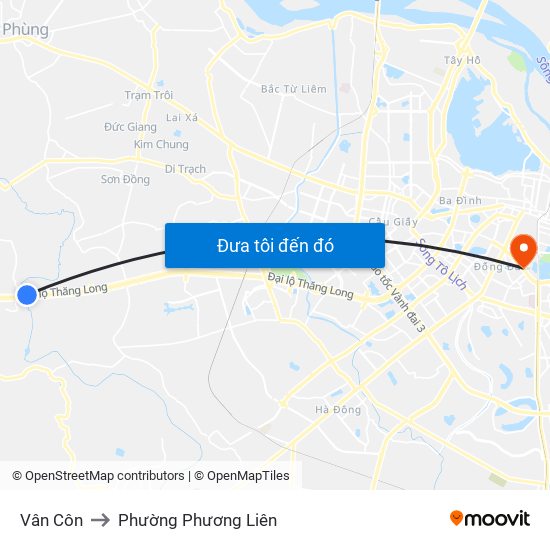 Vân Côn to Phường Phương Liên map