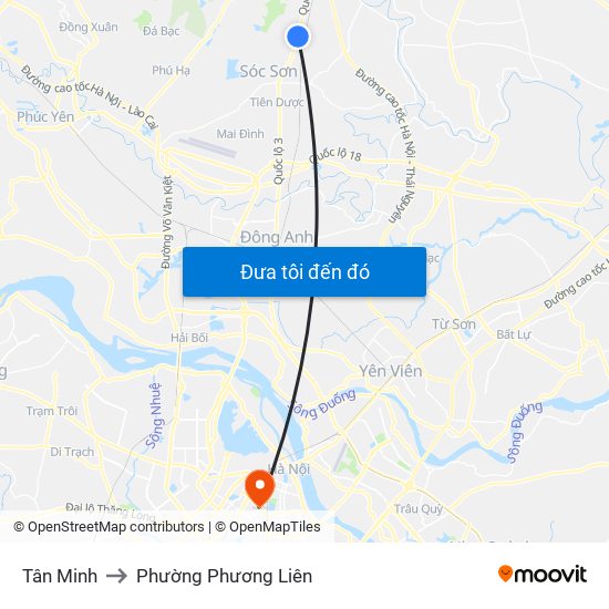 Tân Minh to Phường Phương Liên map