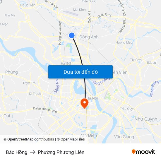 Bắc Hồng to Phường Phương Liên map