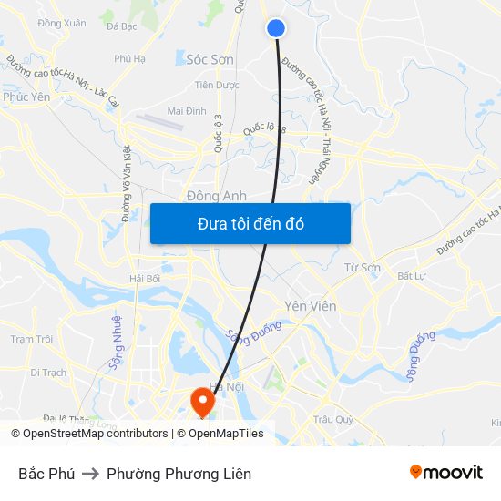 Bắc Phú to Phường Phương Liên map