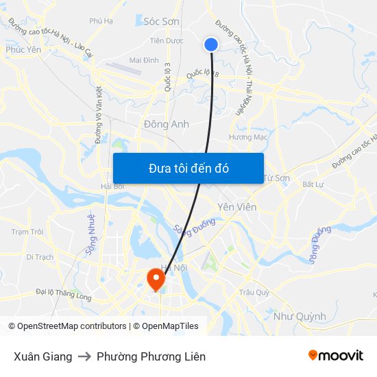 Xuân Giang to Phường Phương Liên map