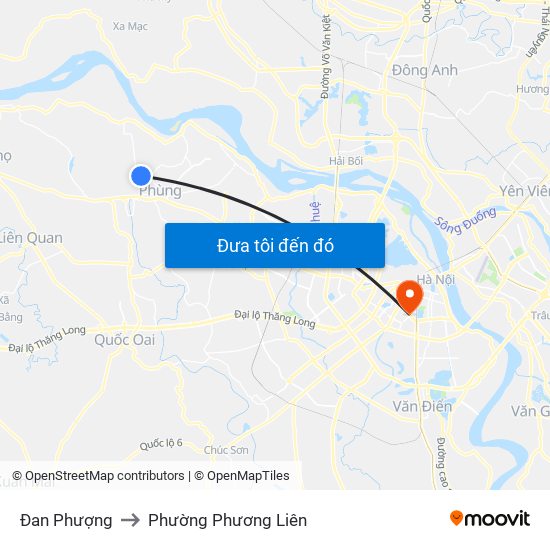 Đan Phượng to Phường Phương Liên map