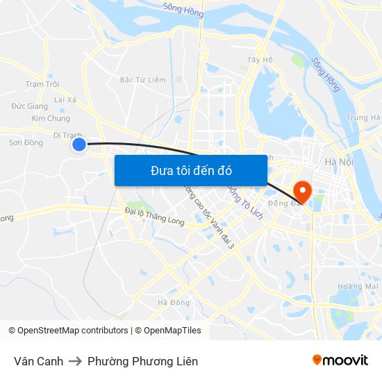 Vân Canh to Phường Phương Liên map