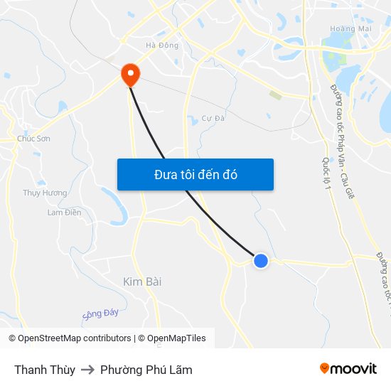 Thanh Thùy to Phường Phú Lãm map